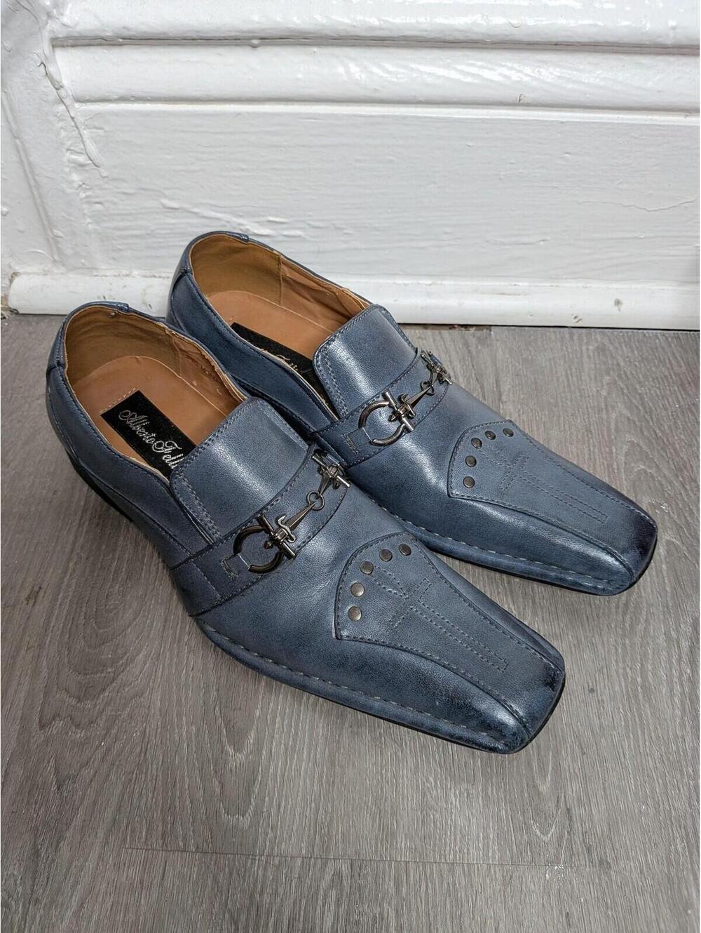 Alberto Fellini Shoes Mens Size 6.5 Blue Slip On Studded Cross Dress Oxford